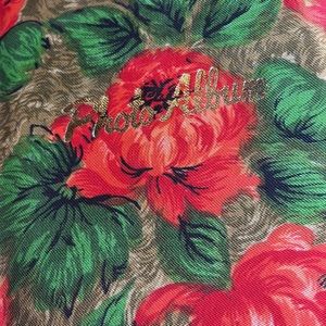 Vintage Red Floral Photo Album with Green Leaves and Gold Script